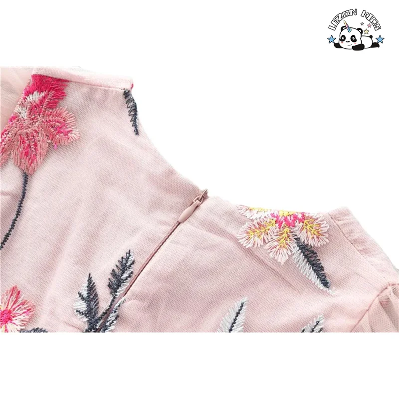 LEZONKIDS - Girl's Embroidery Flower Tulle Princess Dress Long Sleeves Cute Winter Clothing for Toddlers Aged 2-14 Years